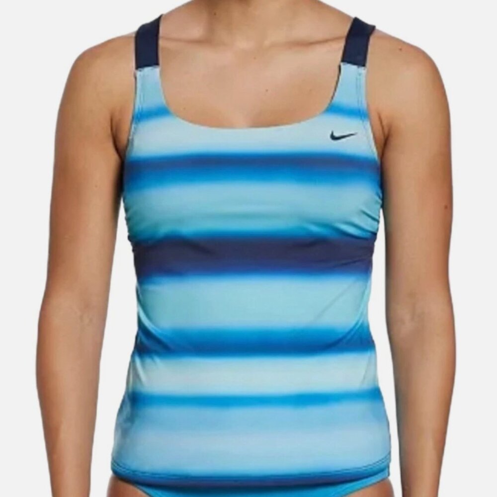 Brand New Women's Nike Blue Blur V-Back Move To Zero Tankini Swimsuit Top